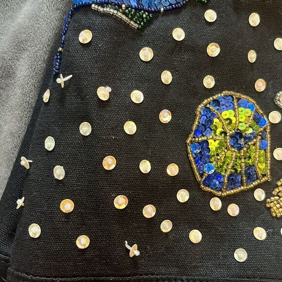 Magid Handmade Beaded Embellished Coastal Fish Tropical Black Tote Shoulder Bag - Picture 3 of 12